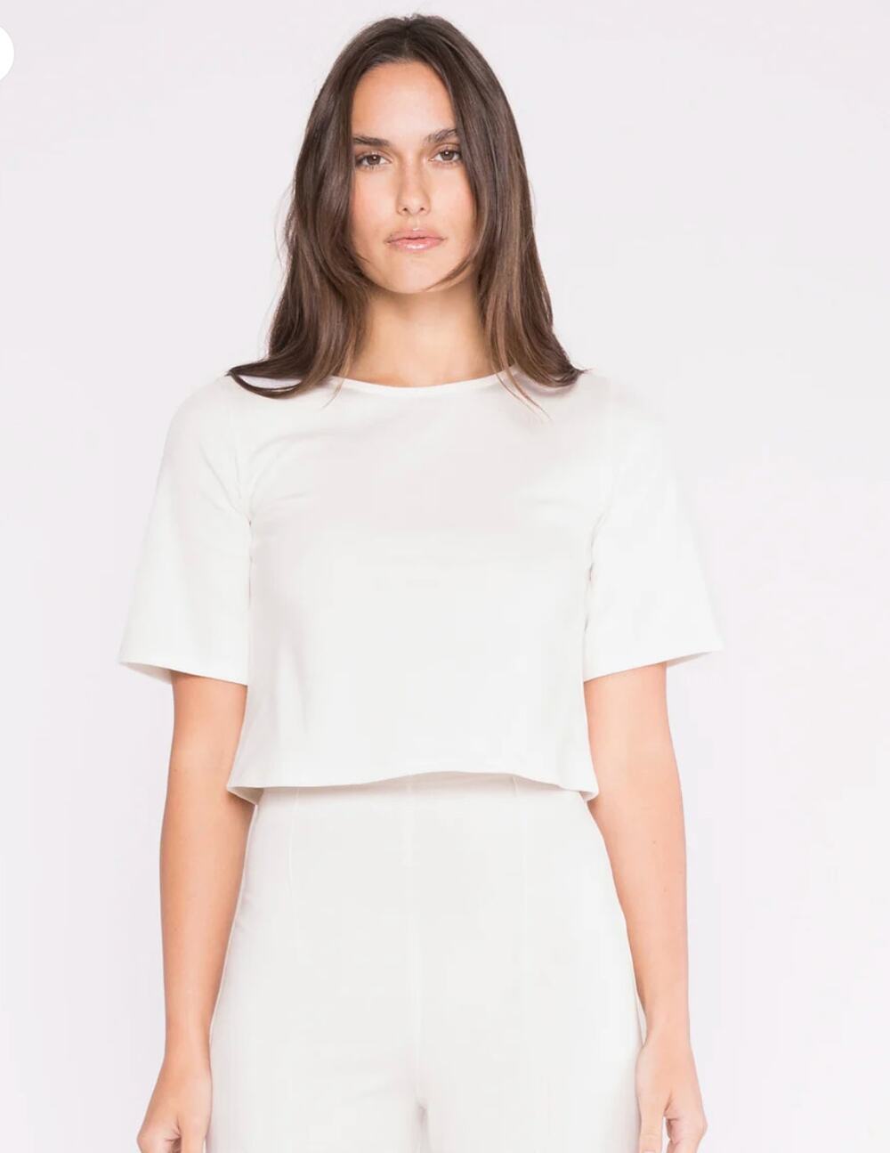 Ripley Rader Off-White Ponte Knit Short Sleeve Top Cropped Size 2 Medium